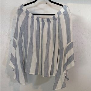 Shyanne Blue and White Off-Shoulder Blouse